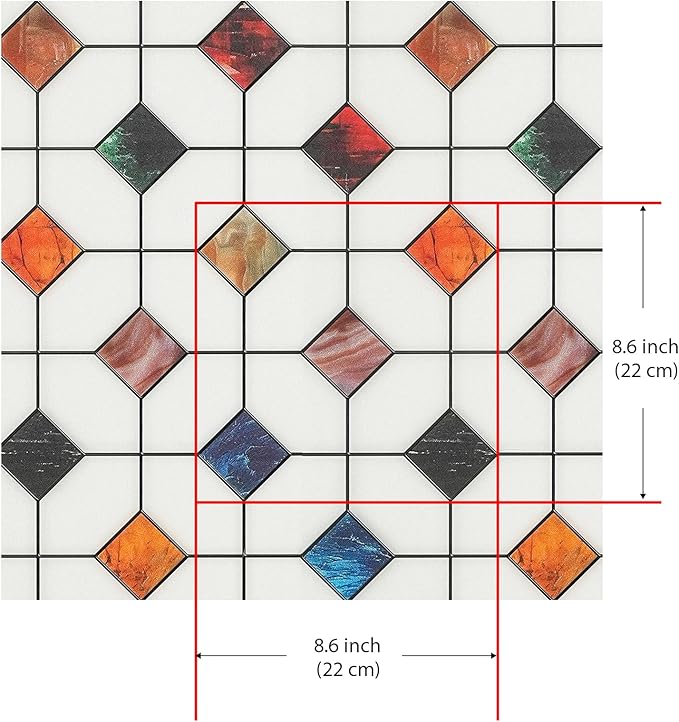 DKTIE Stained Glass Window Film Geometric Patterns, Fine Frosted Window Clings for Glass Windows, Waterproof for Bathroom Window Privacy Film Day and Night (S533, 35.4in X 78.7in)