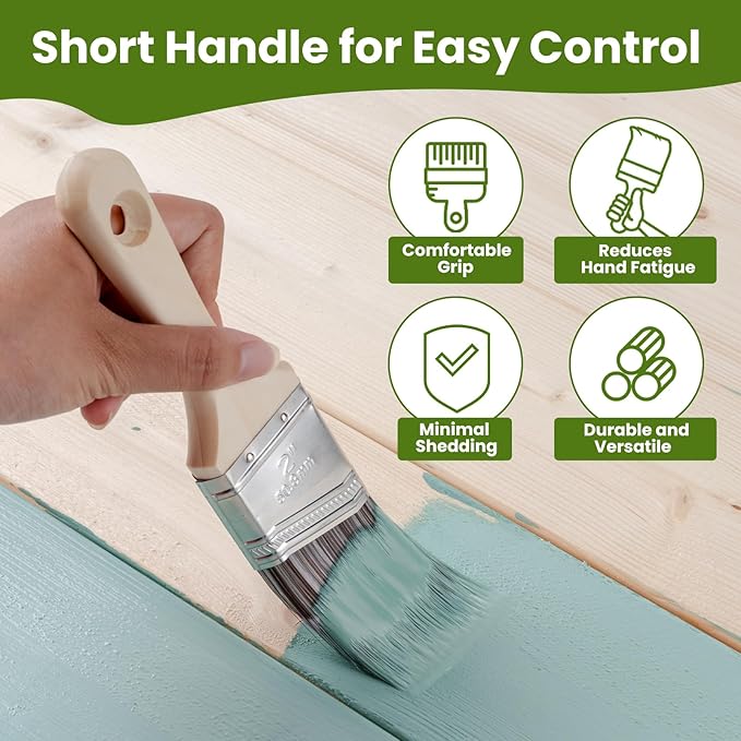 Paint Brushes, 2 Inch, 2 Pack, Angled Brushes with Short Handle, Shortcut Paintbrush for Paints and Stains, Small Paint Brushes for Walls, Furniture, Cabinets and Home Improvement