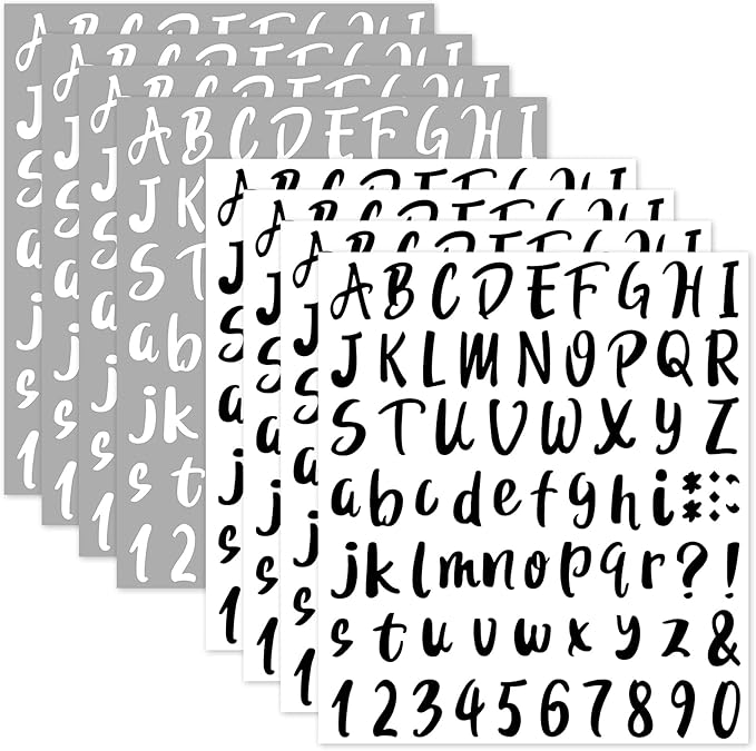 Outus 576 Pieces 8 Sheets Letters Stickers Self Adhesive Vinyl Letter Alphabet Number Stickers Mailbox Numbers Sticker, Decals for Classroom Decor, Sign, Door(Black, White,1 Inch)