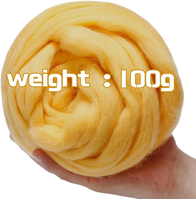 3.53oz Wool Roving Yarn, Wool Felting Supplies, Pure Wool, Chunky Yarn, Spinning Wool Roving for Needle Felting Wet Felting DIY Hand Spinning (Yellow)
