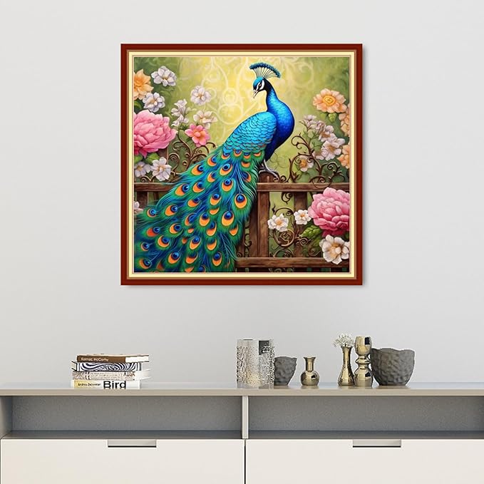 Dooxvey Cross Stitch Kits for Adults Beginners - Full Range of Cross-Stitch & Embroidery Kits - 11CT Patterns - Peacock Flowers - 18x18 inch