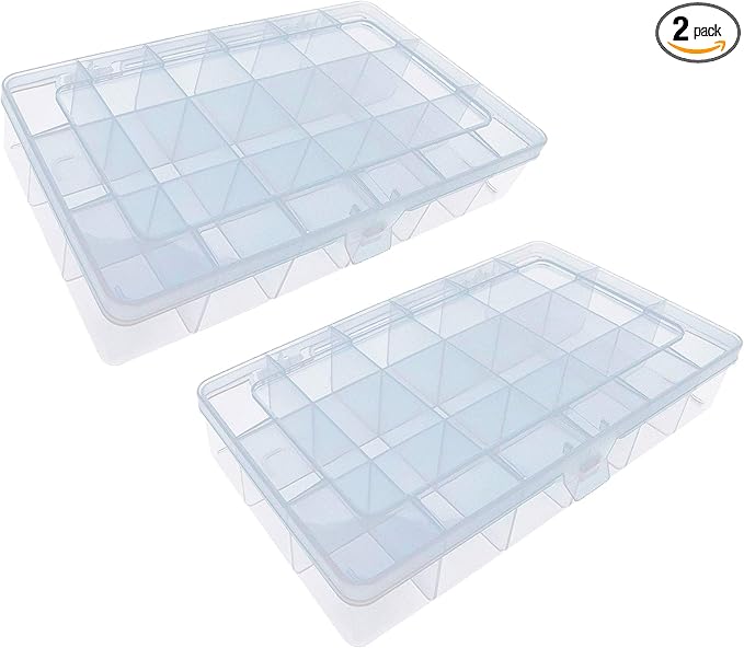 Xiaoyztan Clear Plastic Organizer, 18 Fixed Grids, Jewelry Box Bead Storage Container for Small Parts, Fishing Tackle, DIY Crafts, and Earrings, Overall 8 x 4.7 x 1.3 Inch, 2Pcs