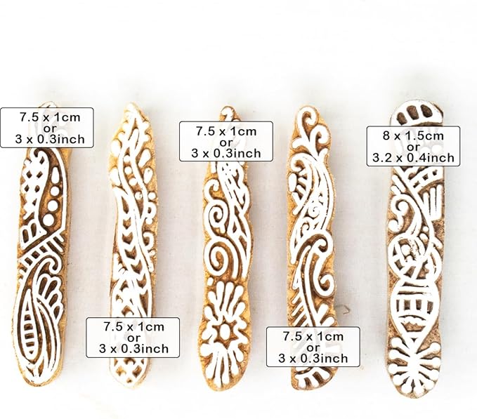 Hashcart Wooden Indian Traditional Design Printing Stamps/Blocks for Printing Saree Border/Dresses/Craft Card Making/Scrapbook/Clay Pottery (Set of 5)