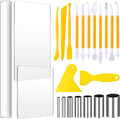 Honoson 24 Pcs Clay Sculpting Tools Kits Polymer Clay Tools DIY Set with Roller, Acrylic Sheet, Scraper Backing Board, Round Circle Shape Cutter, Shaping for Art Craft(Yellow)