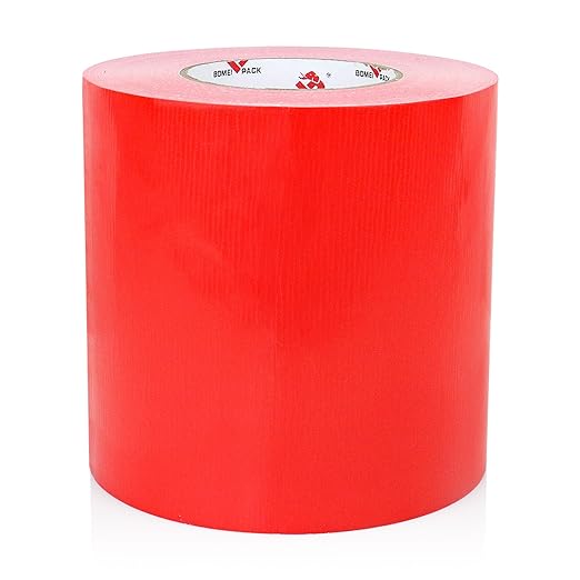 BOMEI PACK 6" Red Duct Tape,Wide Roll,6 Inches x 60 Yards,9 Mil Thick Heavy Duty,Waterproof,Flexible,No Residue and Tear by Hand,Multi-Use for Indoor & Outdoor Repairs