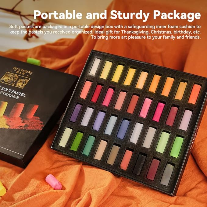 Paul Rubens Professional Soft Pastels, 36 Colors Chalk Pastels, Non Toxic Handmade Soft Chalk Pastels Set for Painting, Drawing, Blending, Crafting, Ideal Art Supplies for Artists, Beginners