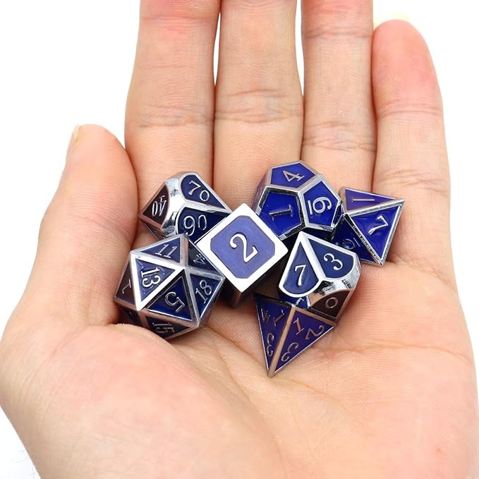 Haxtec Heat Sensitive Metal DND Dice Set Color Changing Metal Dice Temperature Polyhedral D&D Dice Compatible with Dungeons and Dragons RPG-Silver Black Blue Shift