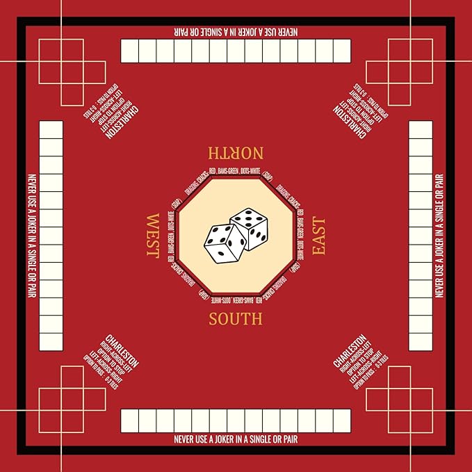 Mahjong Mat for Table 31.5''x31.5'', Mahjong Cloth Cover with Game Rules, Mahjong Tablecloth for Poker, Board Games Table Mat, Card Games, Tile Games, Dominoes (Red)