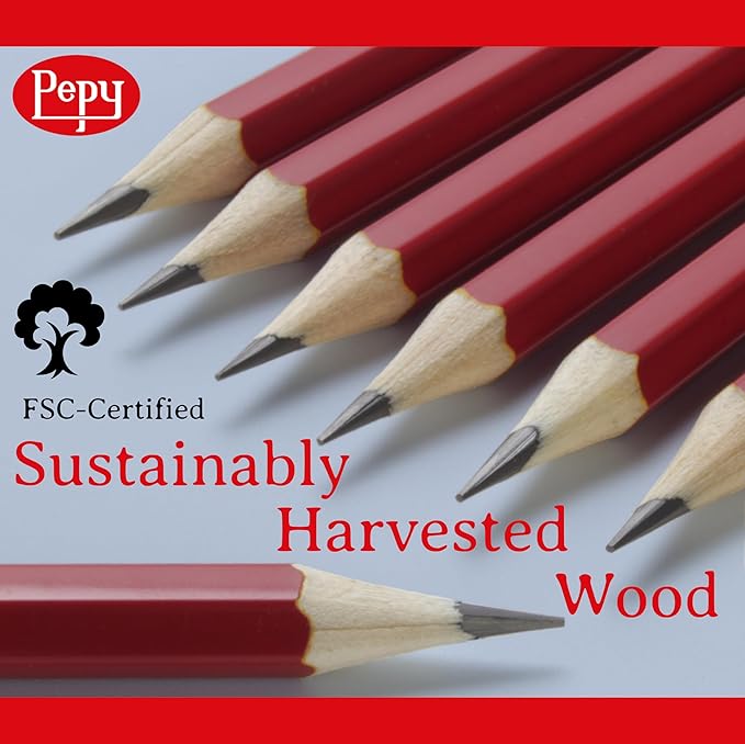 Pepy Graphite Professional Drawing Pencils - Set of 12 5B Pre-Sharpened Black Lead Pencils; Perfect for Drawing, Sketching and Shading, Graphic and Fine Art