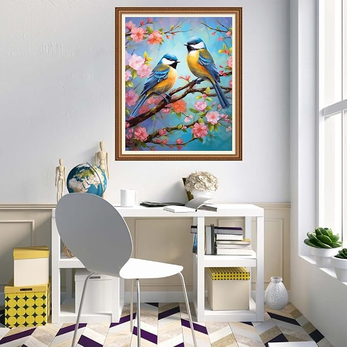 Disnesart Cross Stitch Stamped Full Embroidery Kits DIY 11CT Cotton Thread Printed DIY Needlepoint Kits Craft Needlework Set Cross-Stitch Stamped Sets-Flower Bird 16x20 inch