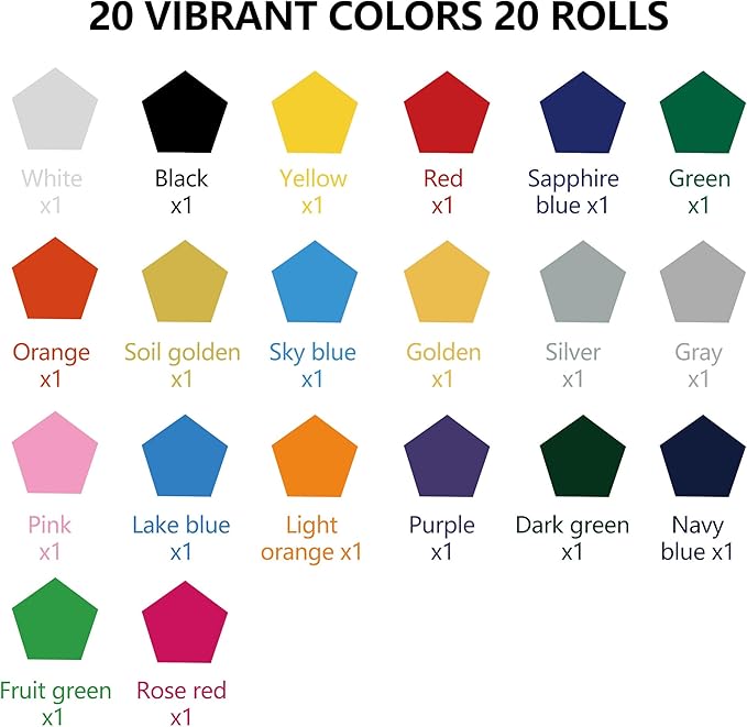 FUNKAKA Heat Transfer HTV Vinyl Bundle, 20 Rolls 12" x 5ft Iron On Vinyl for T-Shirt 20 Assorted Colors Glossy Adhesive HTV Vinyl for All Cutter Machines Easy to Cut