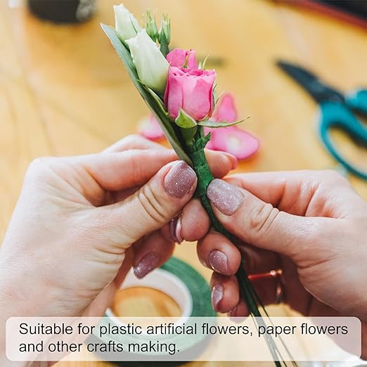PATIKIL 16 Gauge 16" Floral Stem Wire, 100 Pcs Paper Wrapped Iron Artificial Flower Stem Accessories for DIY Bouquet Stem and Craft Decoration, Light Green