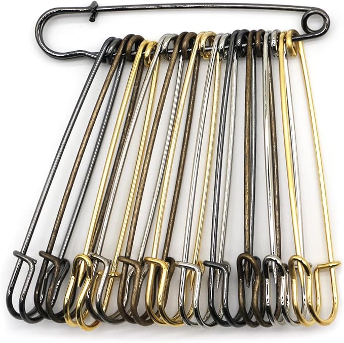 vrupin 16pcs Extra-Large 4inch Safety Pins for Crafting, Heavy Duty Blanket Pins Bulk Steel Fasteners for Blankets Crafts DIY Craftsmanship Skirts Kilts Brooch Making
