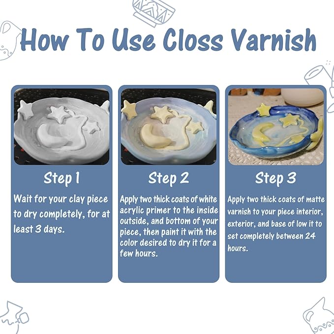 100ml Air Dry Clay Glaze, Clay Varnish for Air Drying Clay, Clear Acrylic Varnish for Craft Pottery Waterproof & Matte Finish