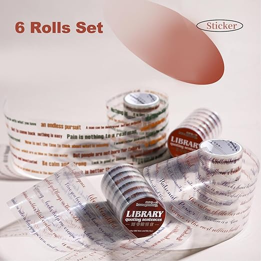 6PCS Sentence PET Tapes, Aesthetic Pre-Cut Ephemera for Journaling, Scrapbooking, and Junk Journals, with Decorative Clip