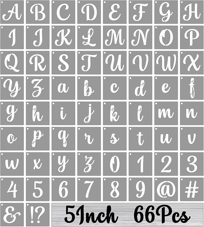 BAMIDELE 5 Inch Alphabet Letter Stencils for Painting, 66 Pcs Reusable Plastic Calligraphy Letter Stencils and Numbers Template Kit for Painting on Wood, Chalkboard, Fabric, Door Porch, Wall Art
