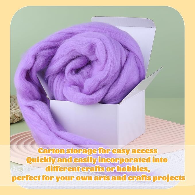 3.53oz Wool Roving Yarn, Wool Felting Supplies, Pure Wools, Chunky Yarn, Spinning Wool Roving for Needle Felting Wet Felting DIY Hand Spinning (Lavender)