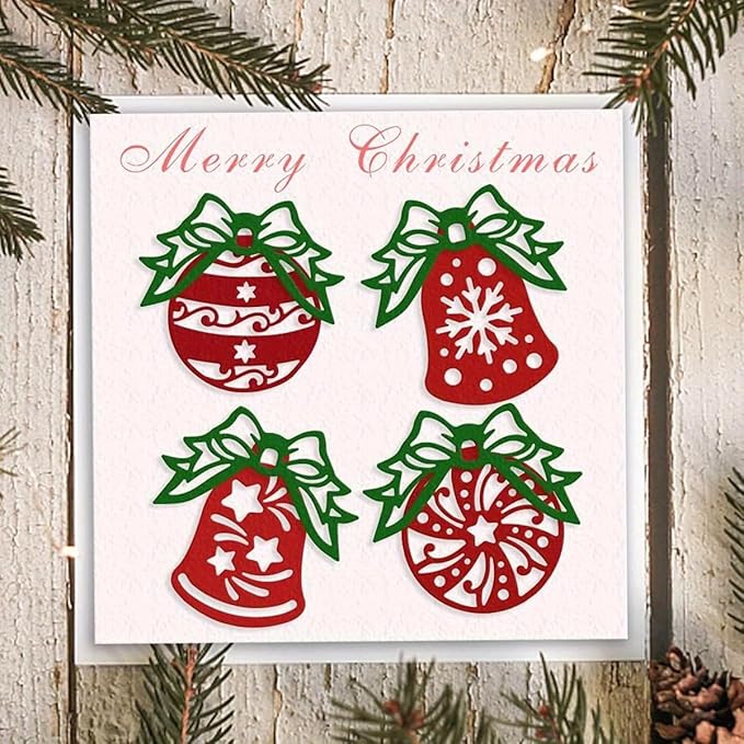 Lapoo Festivals Metal Cutting Die for Scrapbooking - Durable, Cut Stencils for DIY Scrapbook Photo Album Decorative Paper Card, Card Making Supplies, Embossing (Christmas Bells and Bows 4.7 x 4.6 in)