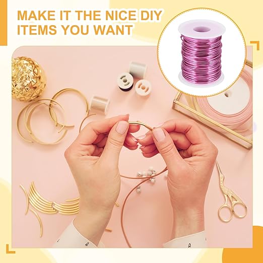uxcell 16 Gauge / 1.5mm Anodized Aluminum Wire for Jewelry Craft Making, 102 Feet Bendable Flexible Wire for DIY Home Decor Gardening Sculpture, Dark Pink