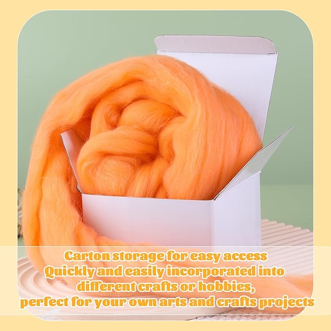 3.53oz Wool Roving Yarn, Wool Felting Supplies, Pure Wools, Chunky Yarn, Spinning Wool Roving for Needle Felting Wet Felting DIY Hand Spinning (Dark Orange)