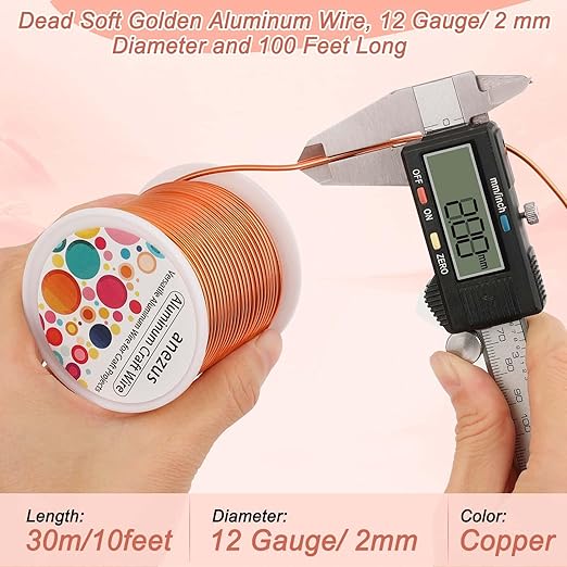 Anezus 12 Gauge Craft Wire Bendable - 2mm Metal Armature Sculpting Wire for Crafting, Wreath Making, Jewelry Making, Beading, Floral (Copper, 100 Feet)