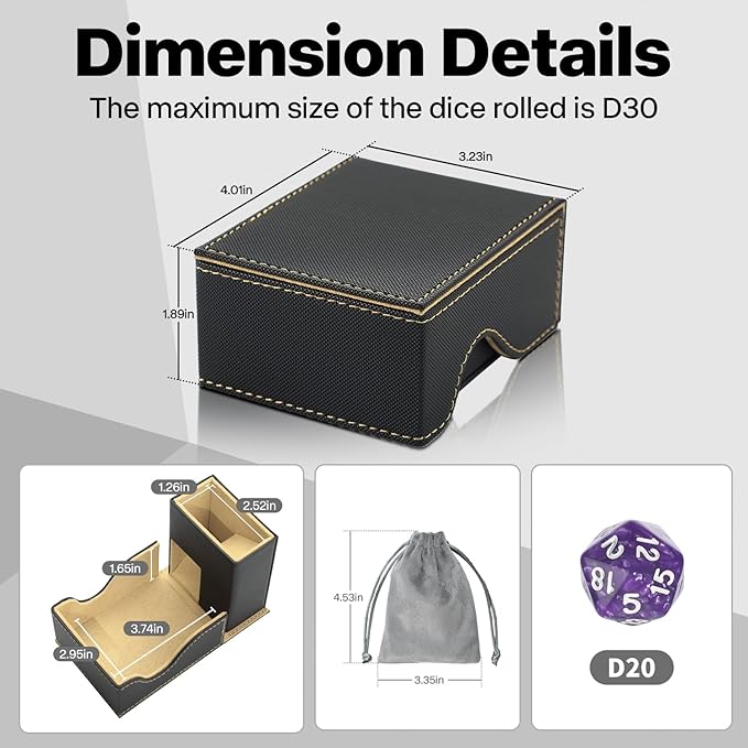 Dice Roller Tower, Premium DND Magnetic Dice Tray, Foldable PU Leather Dice Tower RPG Gifts for Dungeons and Dragons MTG Dm & Player Black/Brown