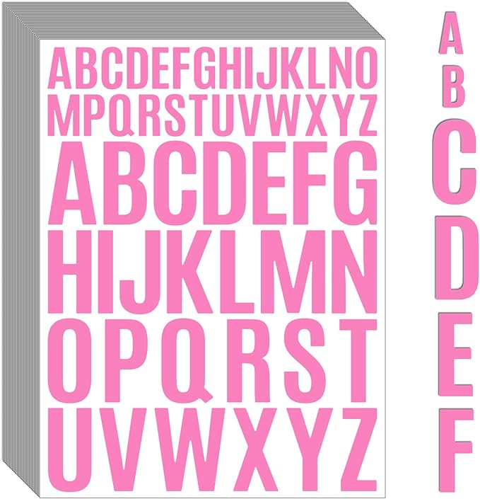 Bemeol Letter Stickers 1560 Pieces 30 Sheets Stick on Vinyl Letters Capital Alphabet Sticker Letter for Craft Bulletin Boards Classroom Home Business Decor(Pink,1 Inch,2 Inch)