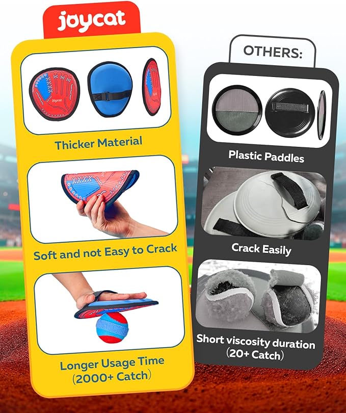 JoyCat Toss and Catch Ball Game Set,Toddler Baseball Glove,Beach Pool Yard Camping Games,Kids Outdoor Toys for Family, Birthday Gifts for 3 4 5 6 7 8 9 10+Year Old Boys Girls (2 Paddles 2 Balls)
