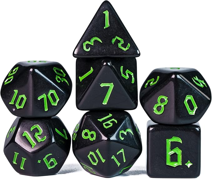 7-Die DND Dice Set Polyhedral Dice Set with a Leather Dice Bag, D&D Dice Set for Dungeons and Dragons, RPG Table Games (Black)