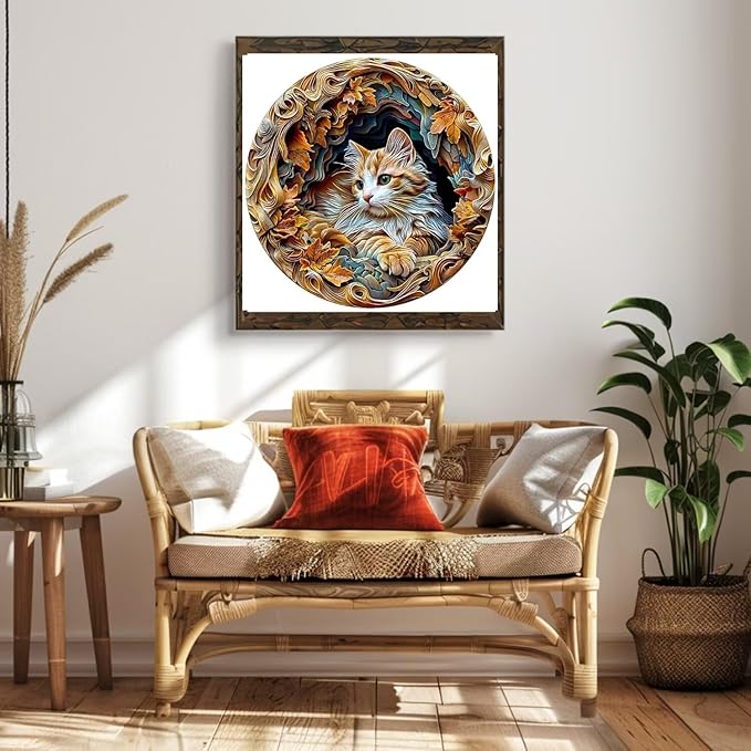 Wooden Puzzles Adults, 3D Cat Wooden Puzzles 300 Pieces, Unique Animal Shaped Wood Challenging Jigsaw Puzzles Gifts for Adults, 13.4x13.3in