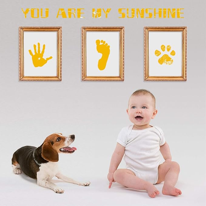 Ink Pad, 5x4'' Washable Non-Toxic Ink Stamp Pad for Baby Footprint Handprint, Yellow