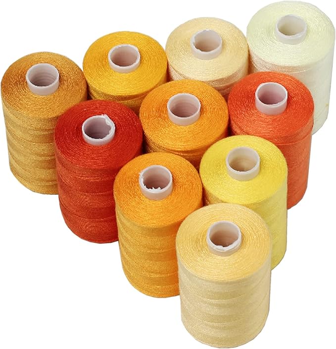 Simthread All Purpose Sewing Thread, 10 Spool Assorted Yellow Series 1000 Yards Each Bobbin Polyester Thread for Sewing, Handy Polyester Sewing Threads for Sewing Machine - (Yellow Series)