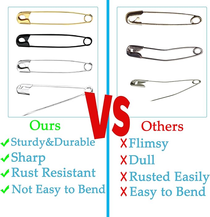 60PCS-3Inch Large Black Safety Pins, Rust-Resistant Nickel Plated Steel, Sharp Edge, Sewing, Arts & Craft