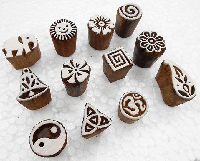 Craftsofindia® Wholesale Lot of 12 Exotic Small Wooden Block Stamps for Textile Printing/Henna Tattoo/Scrapbooking/Designing Saree Border