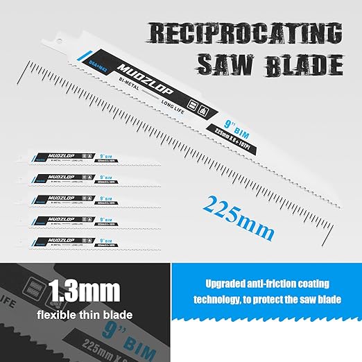 5 Pack 9 inch Reciprocating Saw Blades Set,8+10TPI High Carbon Saw Blades,Metal Saw Blades with Organizer Case (5, 8+10TPI/225mm)