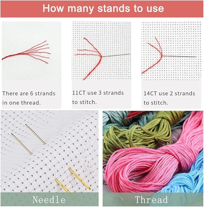 Leczany Cross Stitch Stamped Kit for Adults or Kids - Colorful Rooster | DIY Embroidery Starter Patterns Craft Kit Needlepoint for Beginner | 11CT, 3 Strands | 17.3x13 inches