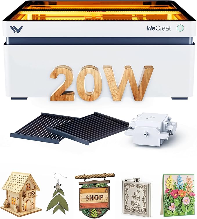 WECREAT Vision 20W Laser Engraver, with Smart HD Camera & Auto-Lifting, Desktop Diode Laser Engraver and Cutter Machine for Beginners Wood Acrylic Metal Leather DIY Gift Making