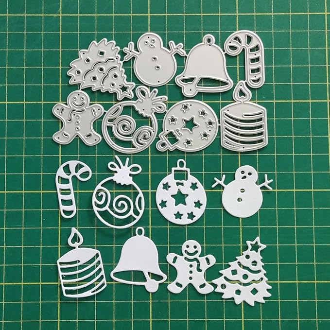 Mvchifay Cutting Dies Happy Birthday Metal Stencils Scrapbooking Tool DIY Emboss Paper Card Making (Christmas Tree Snowman bell-12x7cm)