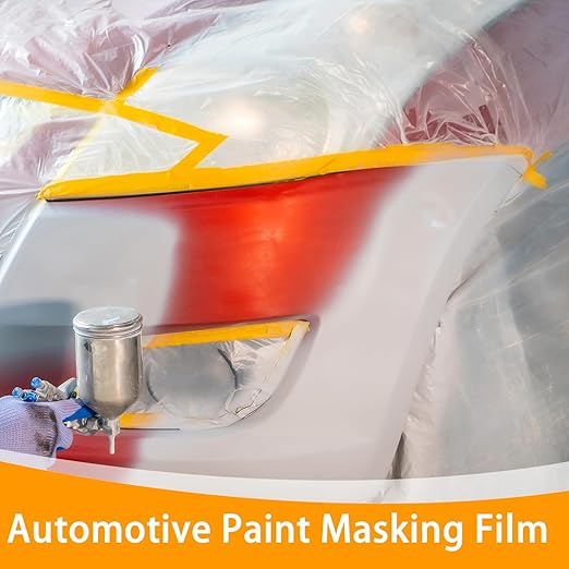 Painters Plastic with Tape 59inx65ft,Pre-Taped Masking Film Automotive Tape and Drape,Tear-Resistant Plastic Painting Film for Car Painting & Home Renovation (2 Roll)