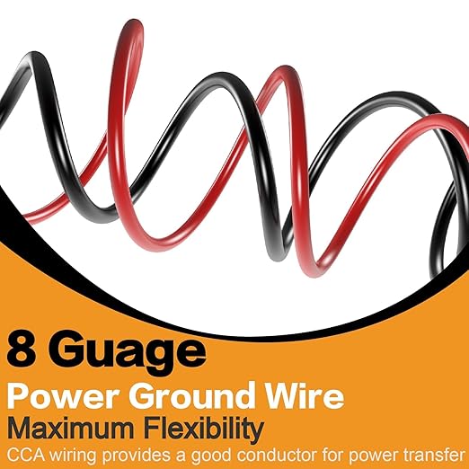 8 Gauge Wire Copper Aluminum CCA 50FT(25FT Red+25FT Black) Power & Ground Cable with 60A Fuse Holder,8ga Lugs,3:1 Heat Shrink Tube - Amp Wiring Kit for Car Audio,Battery,RV Trailer,Marine