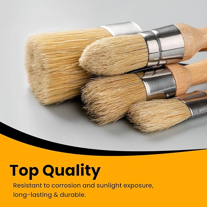 Chalk and Wax Paint Brush Furniture Set of 4, Small Round and Large Oval Brush with Natural Bristles, Perfect for Painting or Waxing Furniture, Ideal for Home Decor