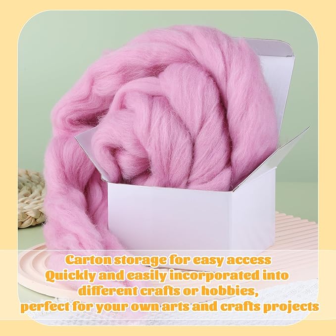 3.53oz Wool Roving Yarn, Wool Felting Supplies, Pure Wools, Chunky Yarn, Spinning Wool Roving for Needle Felting Wet Felting DIY Hand Spinning (Dark Pink)