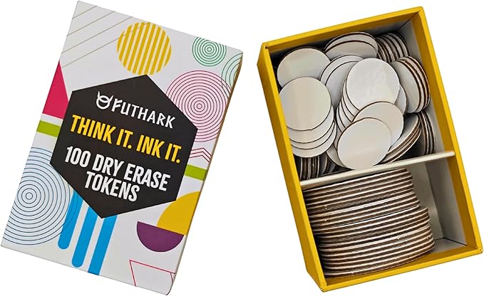 Futhark 100 Dry Erase Tokens for DND – Writable RPG Tokens in 2 Sizes for Combat Tracking, Initiative, Conditions, and Effects – Reusable Circle Markers for Tabletop Games