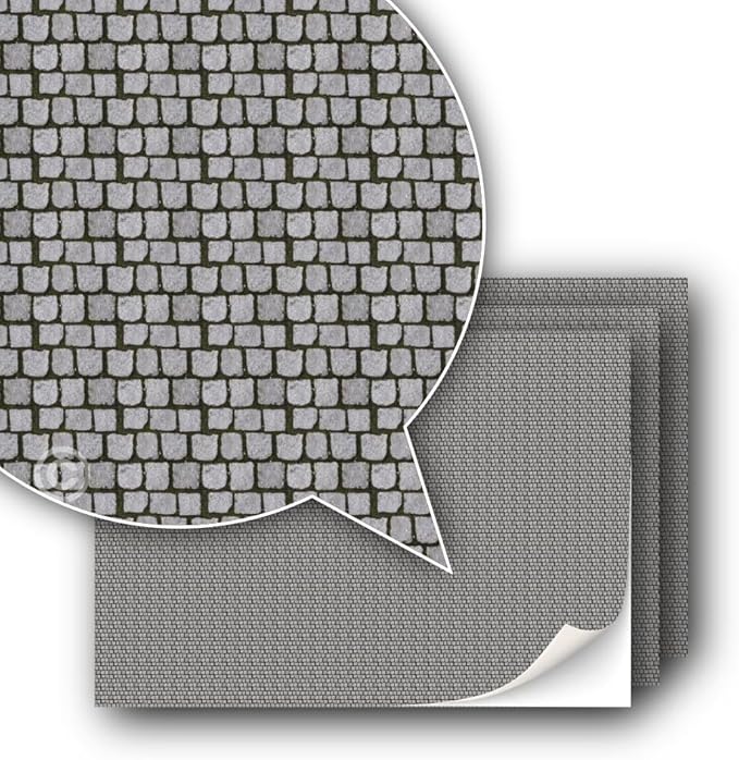 3 Sheets Self-Adhesive Decorative Film Paving Stones and Surfaces for Model Making in Scale 1:87 Scale H0 (UK: 3.5 mm Scale) (Cobblestone)