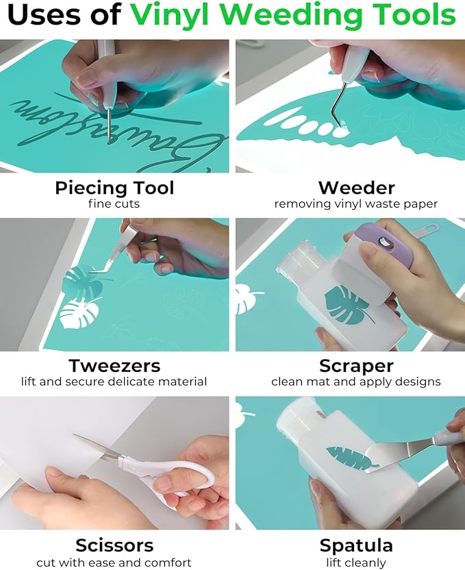 Rechargeable A4 Light Board with Weeding Tools Set and Accessories for Vinyl,Bawaslom Ultra-Thin & Bright Light Pad for Vinyl Weeding with 3 Colors & 6-Level Brightness for Diamond Art,Tracing