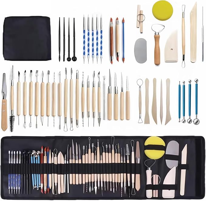 Clay Tools Kit, 52 PCS Complete Clay Tools Set for Sculpting and Pottery, Pottery Tools Includes Polymer Clay Tools, Sculpting Tools, Ceramic Tools, Clay Carving Tools, Perfect Pottery Tool Kit