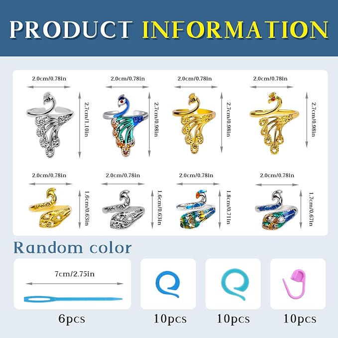 34 Pcs Adjustable Crochet Ring Set, 8 Pcs Knitting Ring, Tension Rings for Crocheting, Crochet Ring for Finger, Stitch Markers Plastic Needles for Crocheting, Crochet Accessories with Storage Box