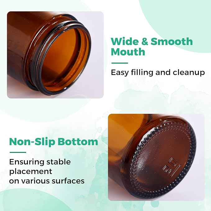 Amber Glass Jars with lids, 24 Pack 2oz Empty Cosmetic Jars, Refillable Airtight Wide Mouth Container for DIY, Sample, Cream, Lotion, Candle Making, Powder, Cosmetic