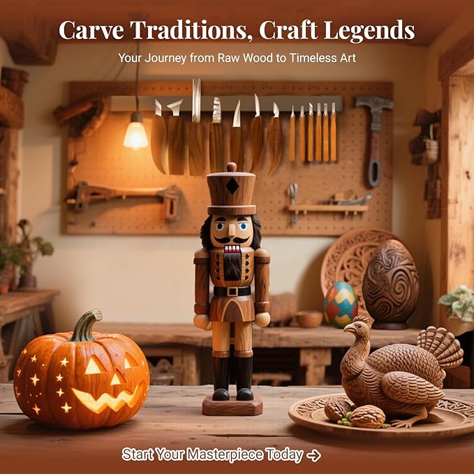 COZYGIFT Wood Carving Kit for Adults & Beginners - 31-Piece Set with 7 Whittling Knives & 6 Detail Gouges, 2 Pre-Carved Basswood Blocks, Leather Roll & Splinter-Free Handles for Woodworking & DIY Gift