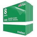 Trotec TroLase | 12"x12"x1/16", 8 Pcs | Bright Green/White | 2 Ply | Modified Acrylic | Laser Engraving Double Color Plastic Sheet | Engraving Blanks for Laser, Saw, Guillotine | Made in USA